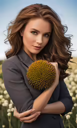 a beautiful young woman holding a big durian fruit
