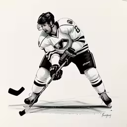 a drawing of an ice hockey player holding a stick,drawing of hockey player with hockey stick
