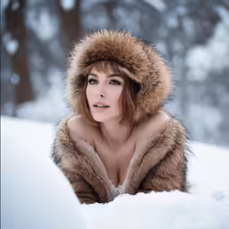 the young woman is posing for the camera in the snow