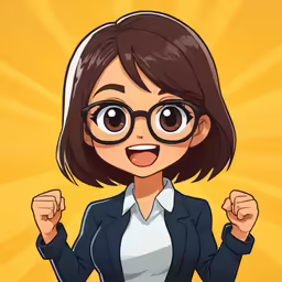cartoon girl with glasses wearing a business suit