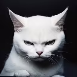 the white cat is looking directly at the camera