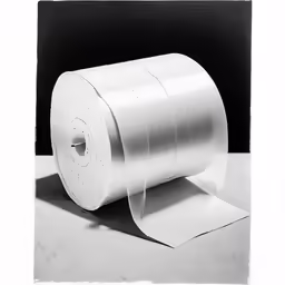 a roll of white toilet paper sits next to a piece of cardboard