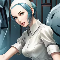 an animated illustration of a woman with blue hair