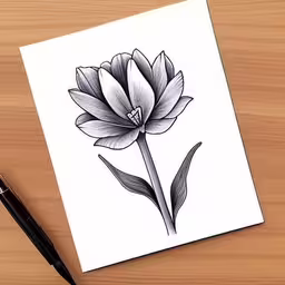 a drawing of a single flower on paper
