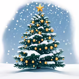 a christmas tree is standing in the snow