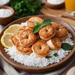 several pretzels placed on top of some rice in a plate