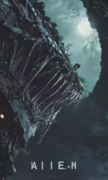 the poster for alien, which features a tree with lights on