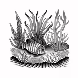 sea life on white background by artprints by artist, carolie,pencil drawing of a sea anemone on sea weed