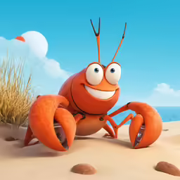 a cartoon character is holding a crab on the beach