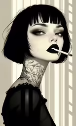 the girl with an ornate necklace smokes a cigarette