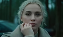 the woman in the scarf is looking off to the side