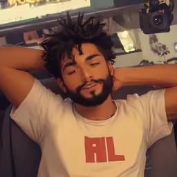 a man in a white shirt with a beard and a camera on his head