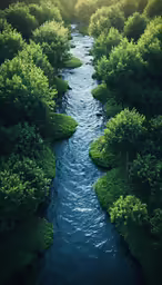 the sun is shining down on a creek in the woods