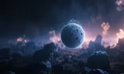 a planet in the foreground with rocks on it