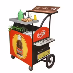 a small ketchup stand is ready for customers