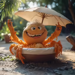 the character crab is holding up an umbrella