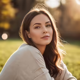 a woman in a gray sweater posing for the camera