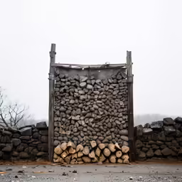 there are several logs stacked up next to each other