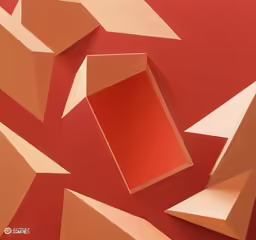 a red background has many beige shapes on it