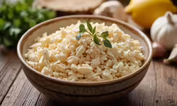a bowl of rice with some garlic and garlic