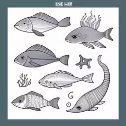 a set of marine animals on a white background