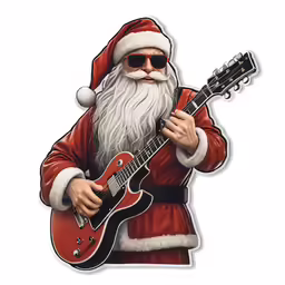 an angry santa playing guitar while wearing sunglasses