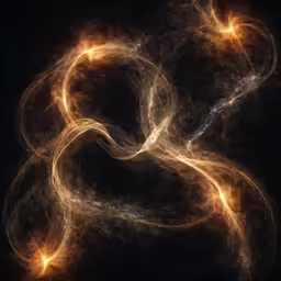 swirling design with yellow circles on black background