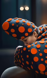 an infant in a ball costume sleeping