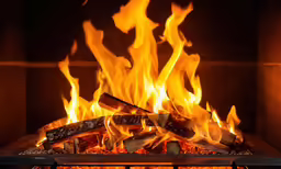 a fire blazing in an open fire with large amounts of flames