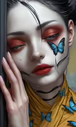 a girl with butterfly makeup and face makeup