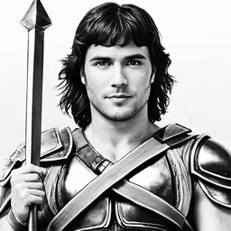 a man dressed in armor holding two swords