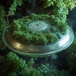 a clock with a face made out of green moss