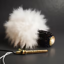 the steam pipe with a light is next to some white feather