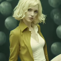 a young blonde model is posing for the camera