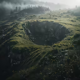 there is a large rock shaped hole in the field