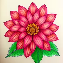 a pink flower is colored in the image,an illustration of a large pink flower on a white background