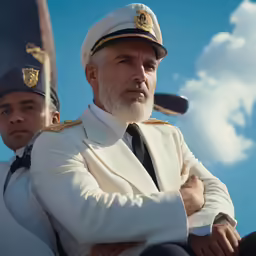 a man in a suit and a sailor posing for the camera