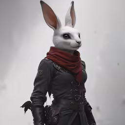 a bunny wearing a suit and holding something