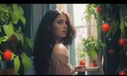 the woman is holding a small red cup