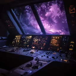 control board in large control room with multiple screens and sound equipment