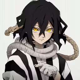 an anime man with a large snake wrapped around his neck