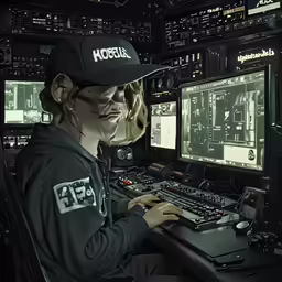 a woman sitting at a computer working on the mouse
