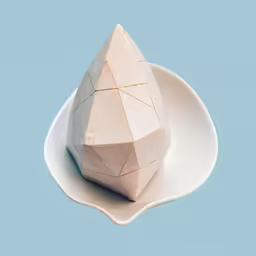 a white plate topped with an abstractally designed sugar cube