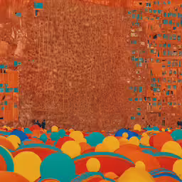 a painting of several colors with a backdrop that looks like it