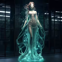 a woman in a body gown with transparent fabric,a digital painting of a woman in a gown