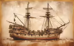 a painting of a ship that looks like a pirate
