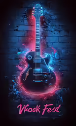 a neon colored guitar is on the wall