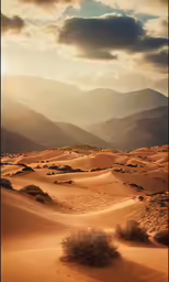 a desert scene with very large hills