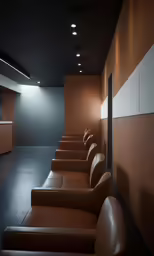 seats and counters in large dimly lit room