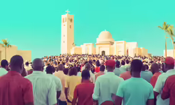 a large group of people gathered together outside a church